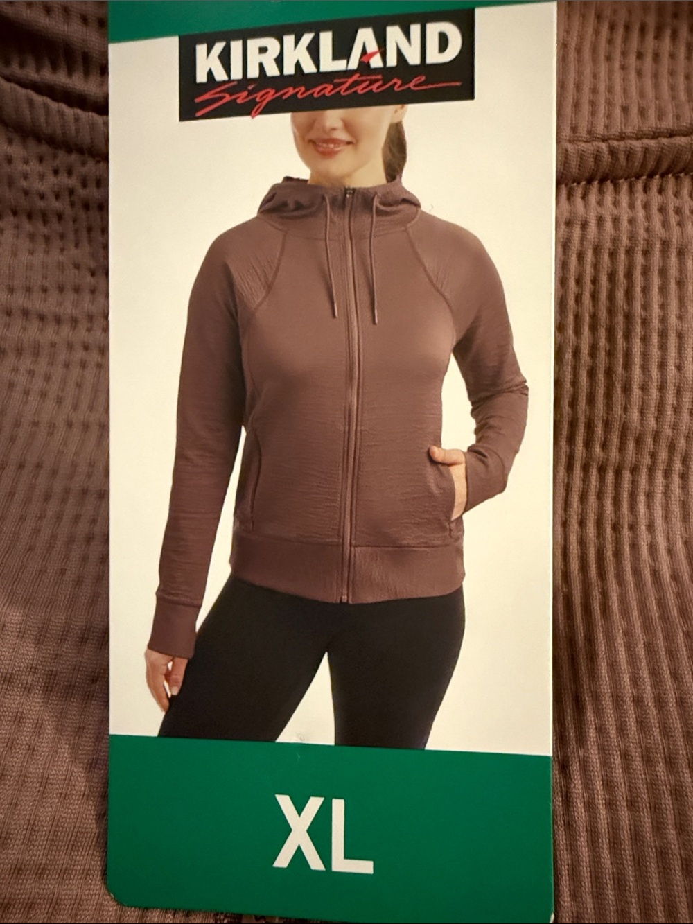 Kirkland Signature Women's Brown Full‑Zip Hooded Sweatshirt with Drawstrings